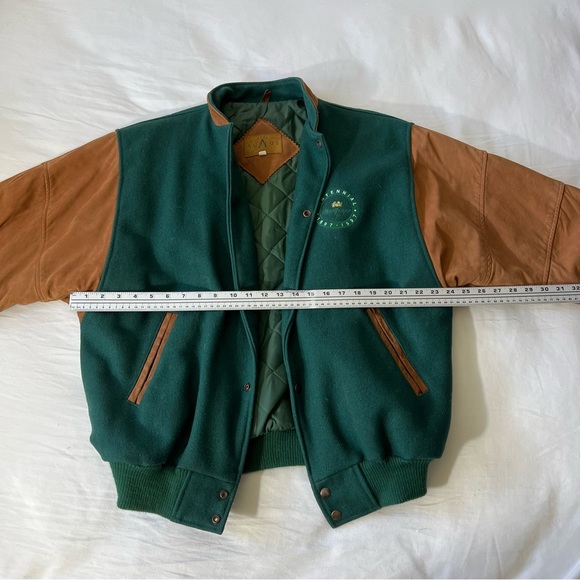 MacGregor Centennial Varsity Jacket Aureus Limited Green Brown Wool Leather Larg - Picture 3 of 9